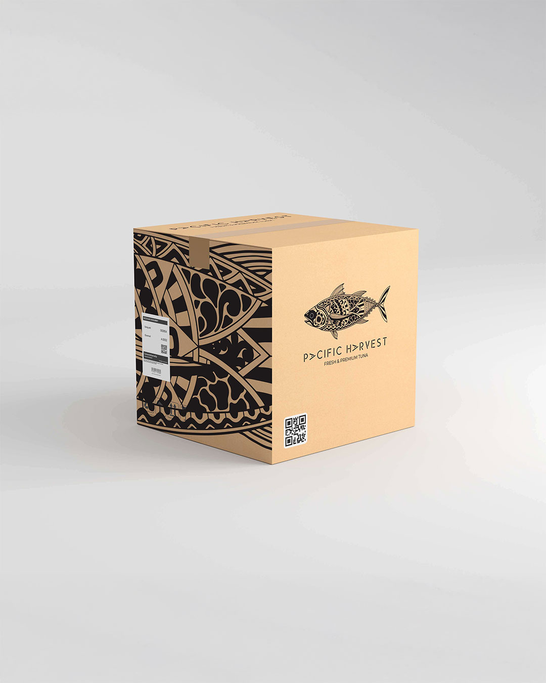 Branding Pacific Harvest empaque carton negro